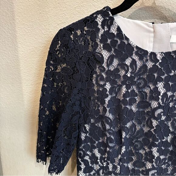 LK Bennett | 6 | Lavinie navy Floral Lace Overlay sheath Dress - Picture 4 of 7
